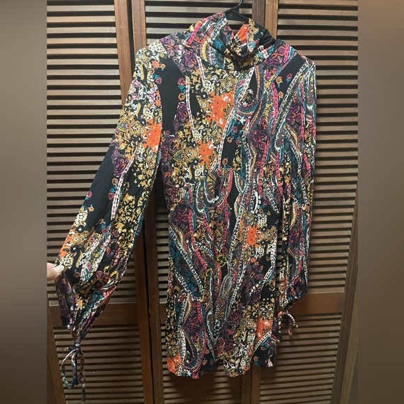 Free People Dresses & Skirts - Free People All Dolled Up Mock Neck Mini Dress Size XS Open Back Boho